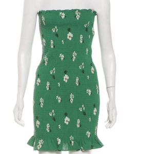 Reformation Green Smocked Floral Dress (small)